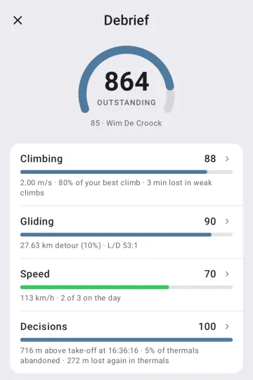 Debrief and flight rating on Android
