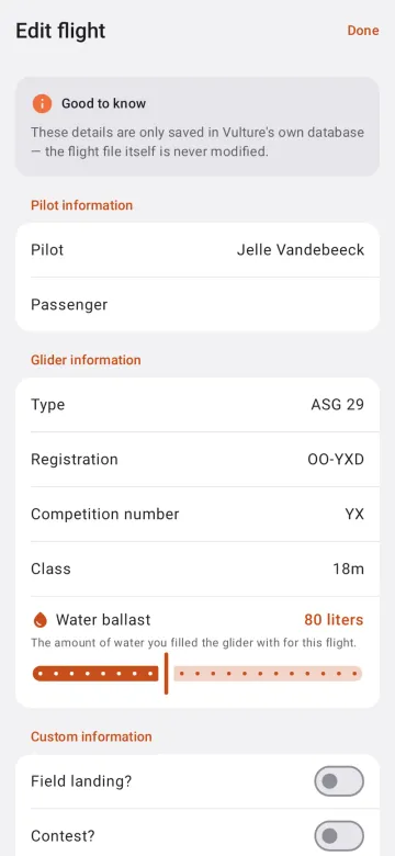 Edit flight on Android