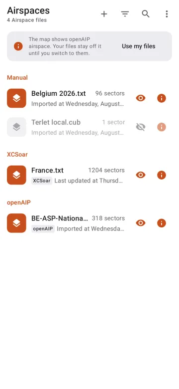 Own airspace files on Android