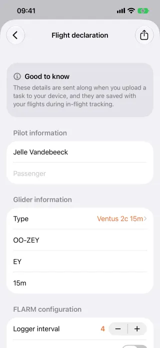 Flight declaration on iPhone