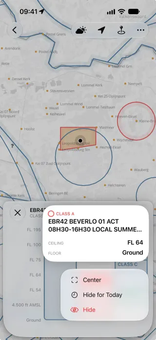 Airspace sheet on iPhone