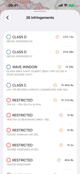 Airspace infringements on iPhone